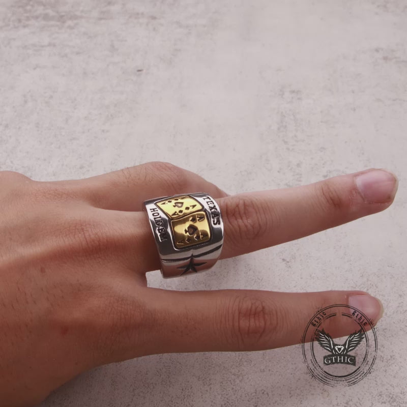 Punk Square Flush Poker Cards Stainless Steel Ring