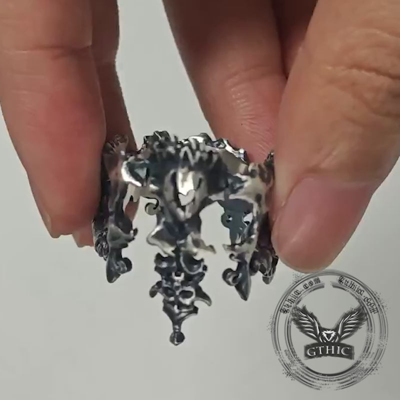 Punk Broken Skull Head Sterling Silver Ring