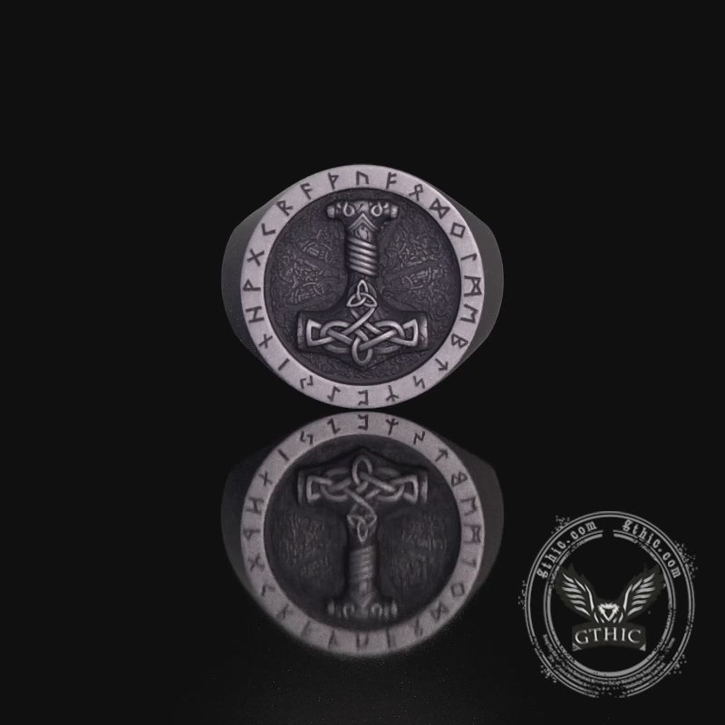 Celtic Knot Thor's Hammer Rune Sterling Silver Ring