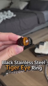 Simple Black-Plated Tiger's Eye Stainless Steel Ring