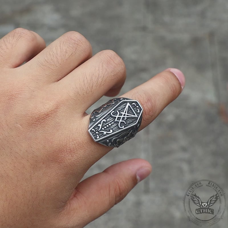 Lucifer Symbol Baphomet Stainless Steel Satan Ring