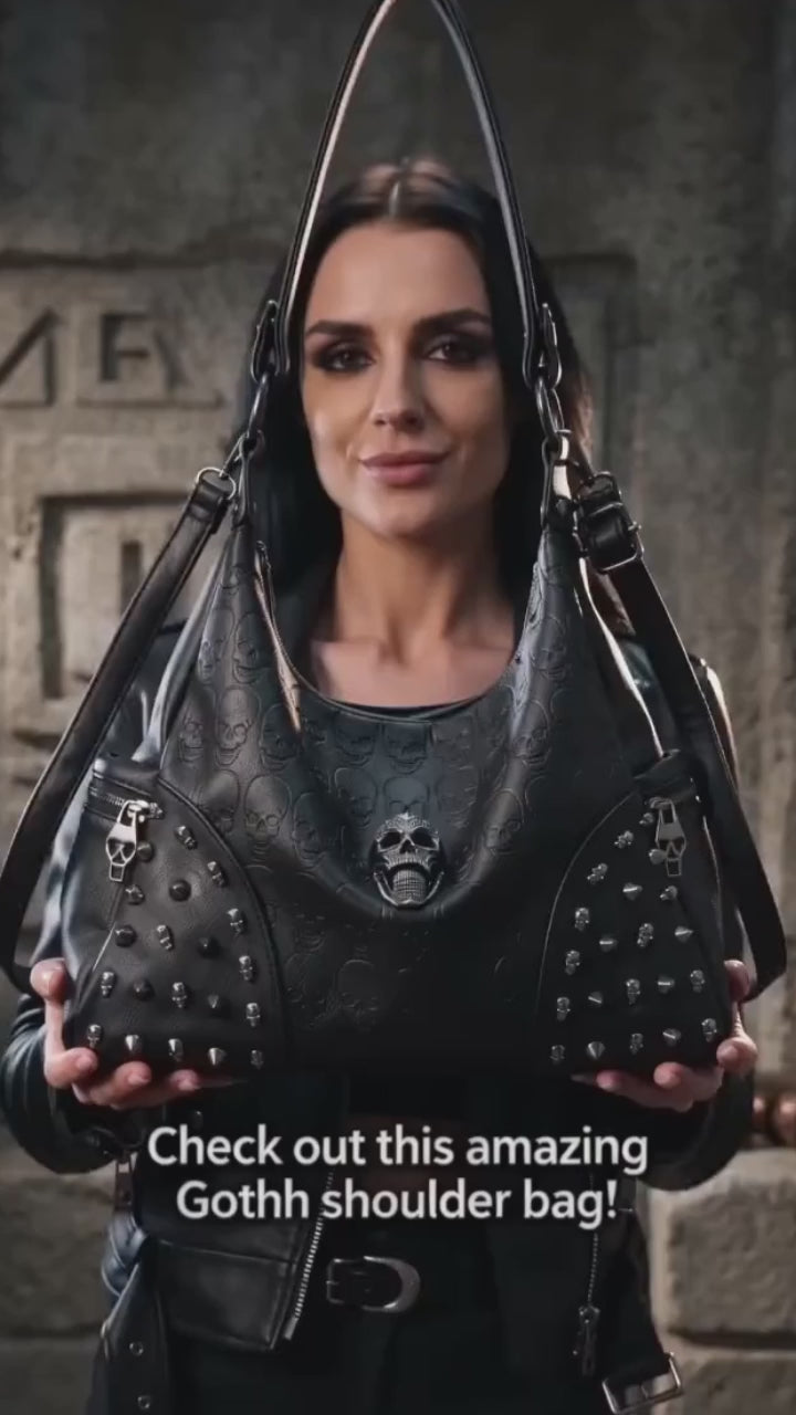 Skull Studs Large-Capacity Shoulder PU Leather Handbag