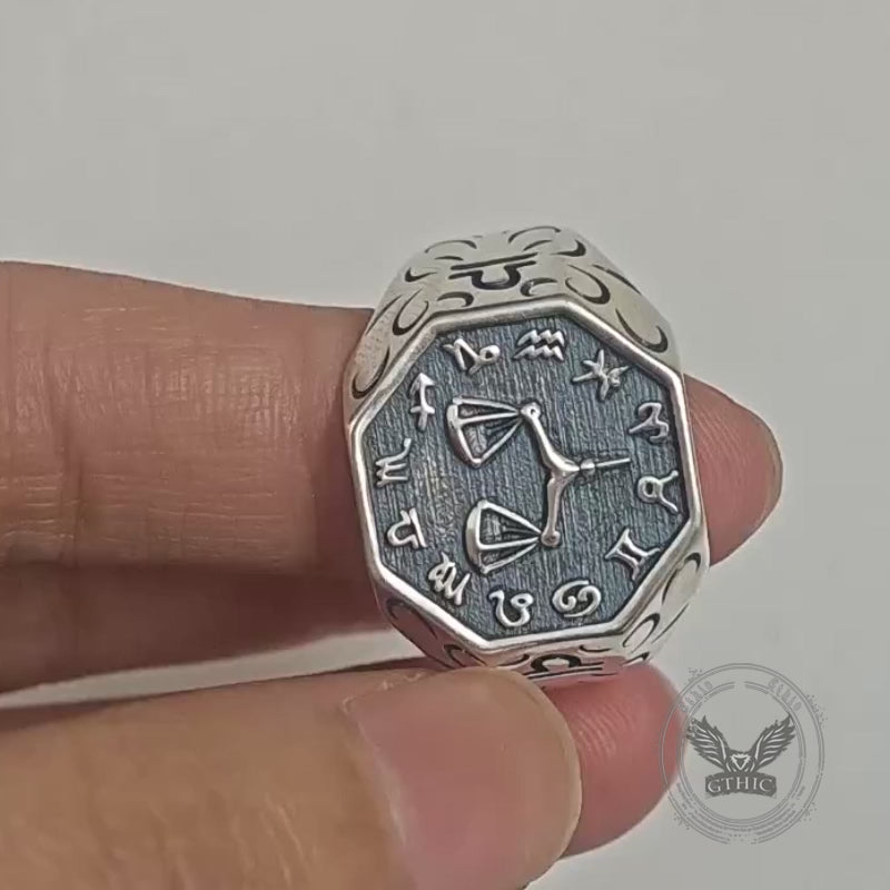 Bague tête de mort en argent sterling signe du zodiaque 12 constellations