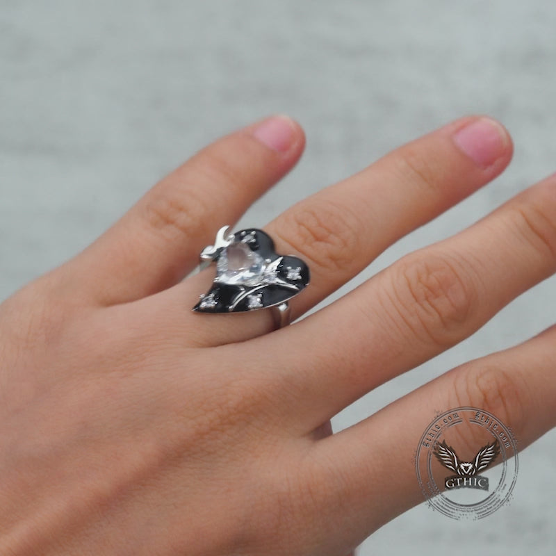 Double Heart Zircon Stainless Steel Open Ring