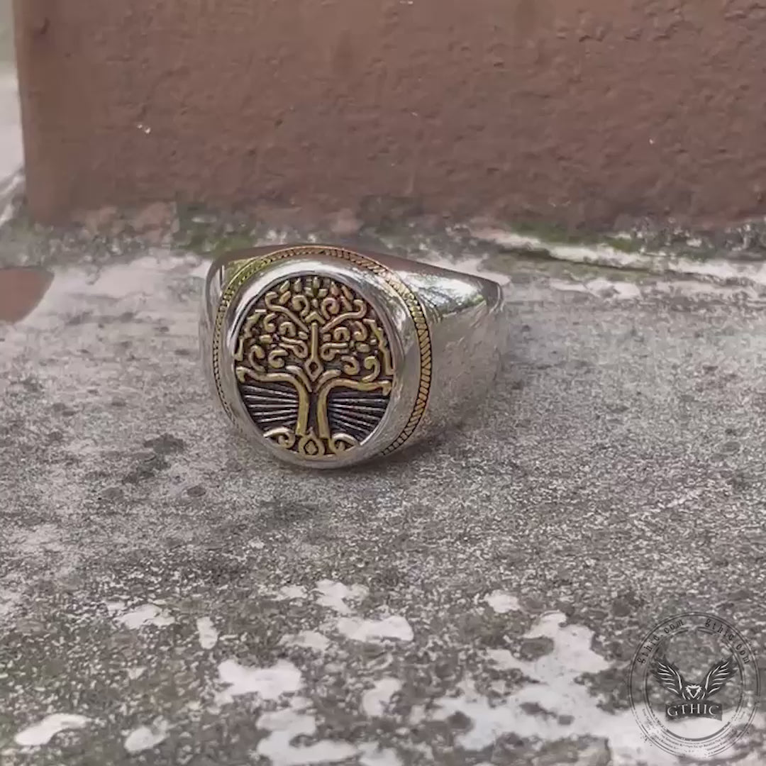 Bague viking arbre de vie en argent sterling avec chevalière