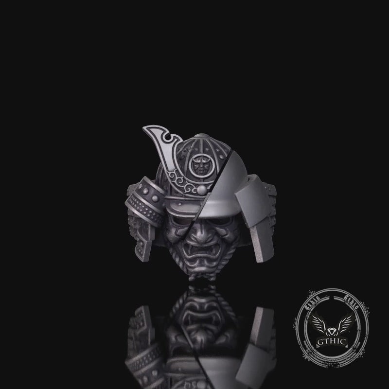 Vintage Asymmetric Samurai Oni Mask Sterling Silver Ring