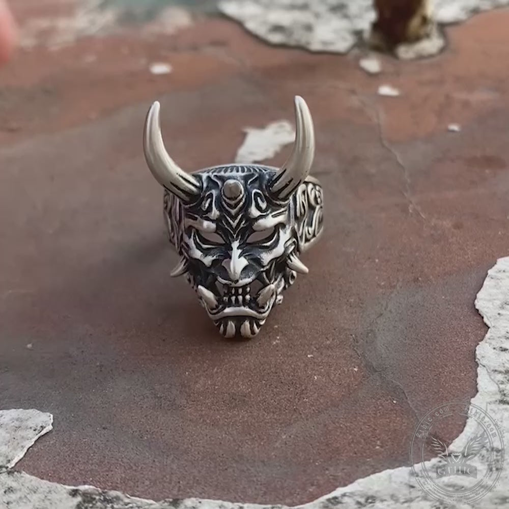 Vintage Oni Mask Sterling Silver Ring