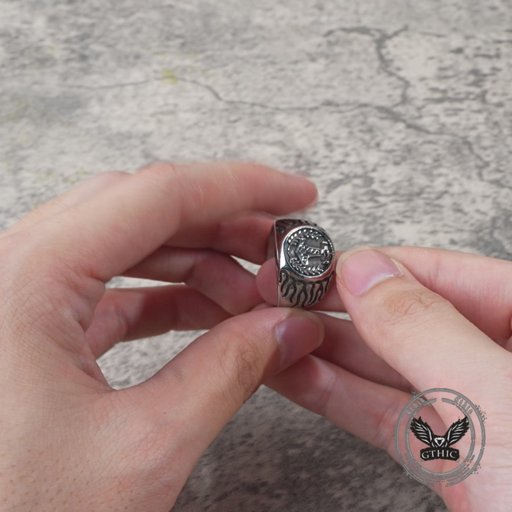 Retro Thor's Hammer Flame Stainless Steel Viking Ring