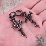 Gothic Thorns Rose Nails Cross Copper Stud Earrings