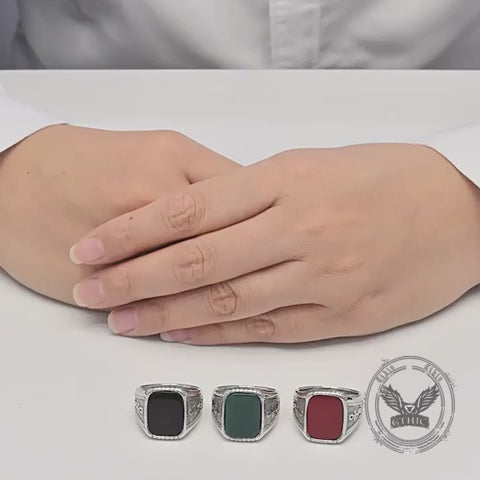 Vintage Anchor Square Gemstone Stainless Steel Ring