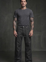 Pantaloni punk da uomo in cotone con stampa teschio patch
