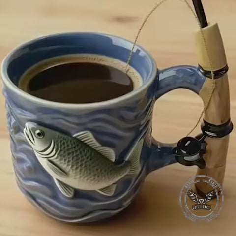 Creative Angler's Dream Fishing Rod And Fish Ceramic Mug