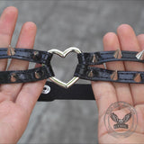 Punk Rivets Heart Leather Choker Necklace