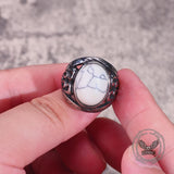 Vintage Hollow Carved Gemstone Stainless Steel Ring