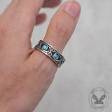 Simple Blue Turquoise Inlaid Hollow Titanium Steel Ring