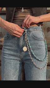 Retro Turquoise-Beaded Double-Layer Alloy Pants Chain