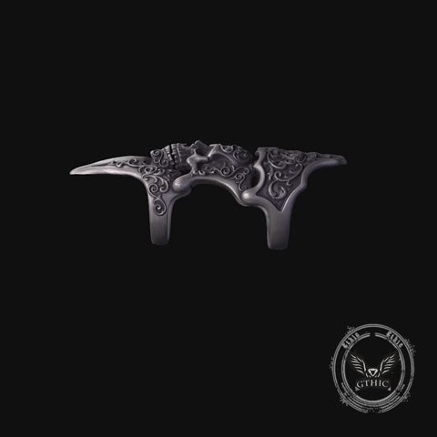 Gothic Skull Patterned Sterling Silver Knuckle Ring