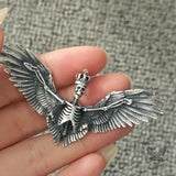 Crowned Skeleton Wings Sterling Silver Pendant