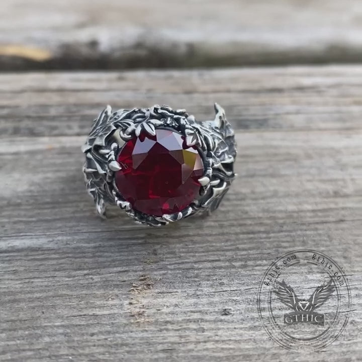 Anillo de plata de ley con diseño floral gótico y circonitas