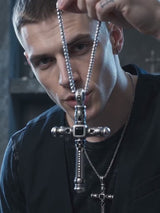Vintage Black Zircon Stainless Steel Cross Pendant