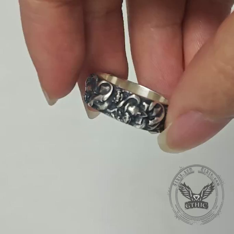 Gothic Coiled Snake Rose Sterling Silver Skull Ring