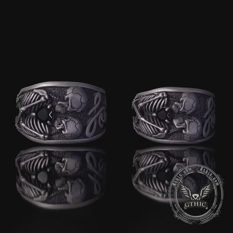 Till Death Do Us Part Skull Gem Sterling Silver Couple Ring