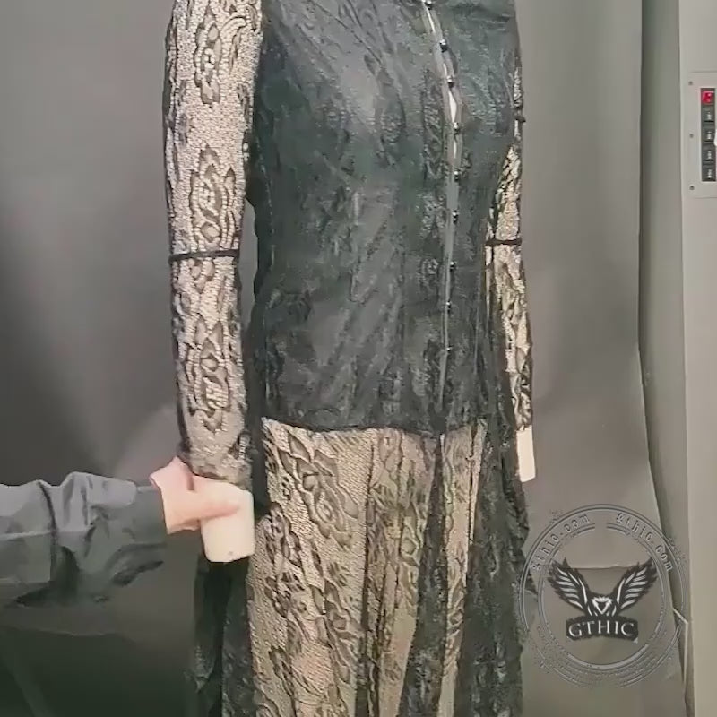 Dark Retro-Style Hooded Mesh Medieval Dress