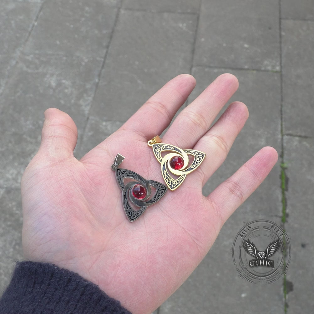 Celtic Knot Red Gemstone Stainless Steel Necklace