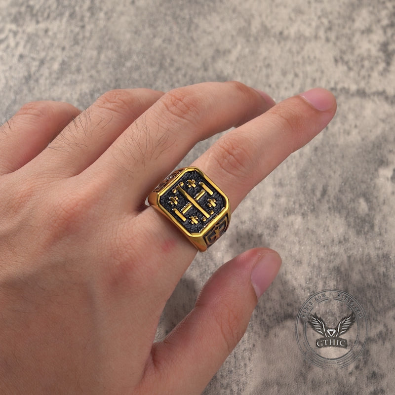 Vintage Jerusalem Cross Stainless Steel Christian Ring