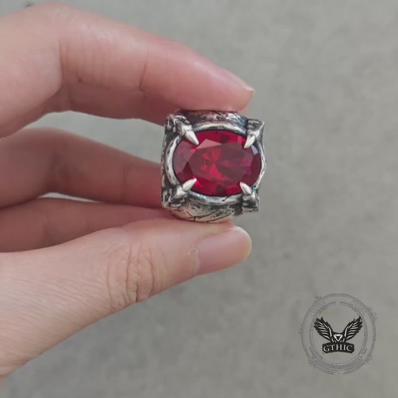 Gothic Beast Claw Gemstone Sterling Silver Ring
