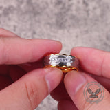 Simple Gem-Set Two-Tone Gear Stainless Steel Ring