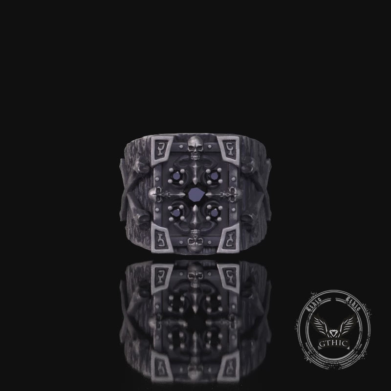 Anillo de plata de ley con diseño floral gótico y circonitas