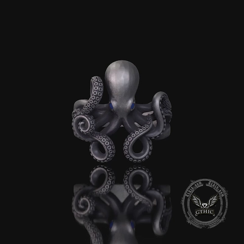 Vintage Gem Eye Octopus Tentacle Sterling Silver Marine Ring