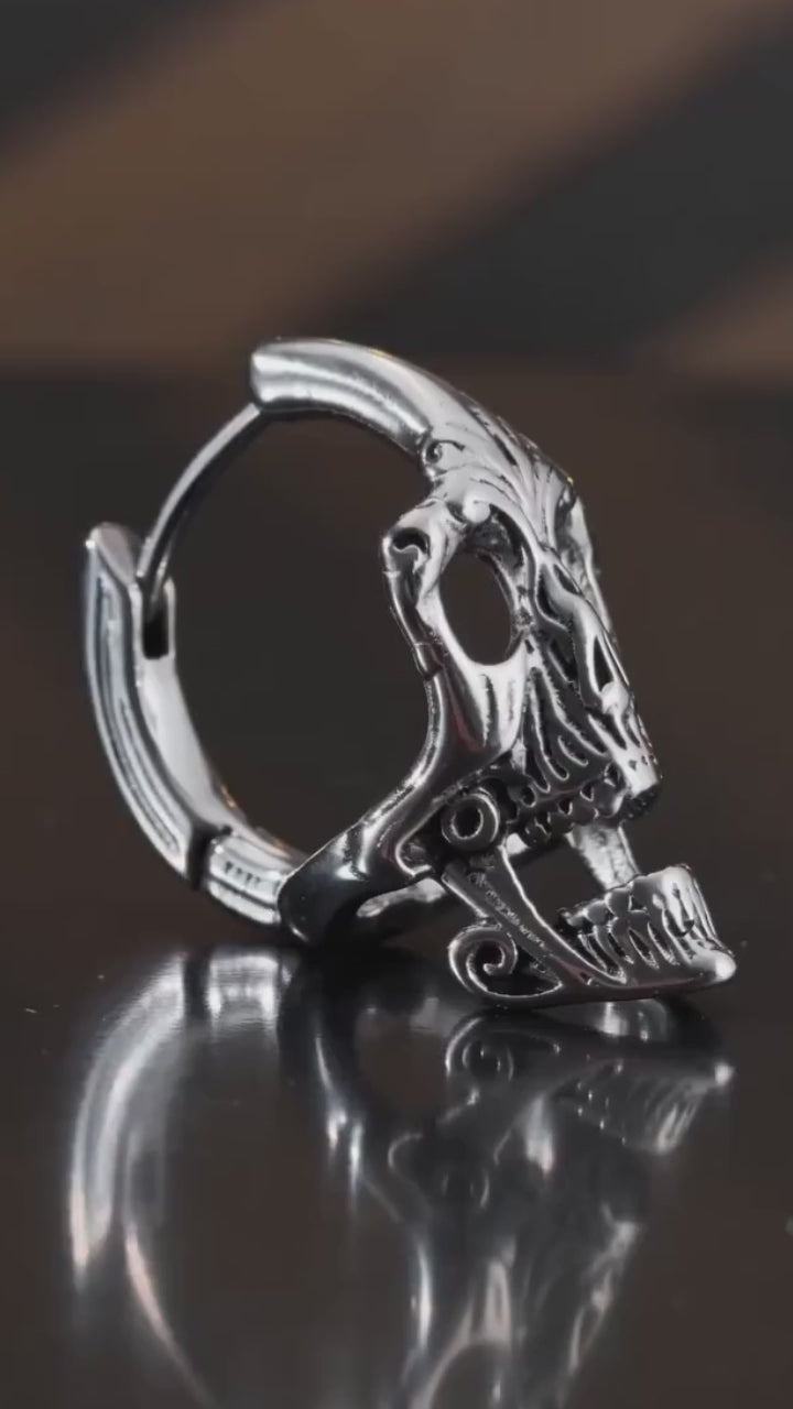 Punk Street-Style Stainless Steel Skull Hoop Earrings