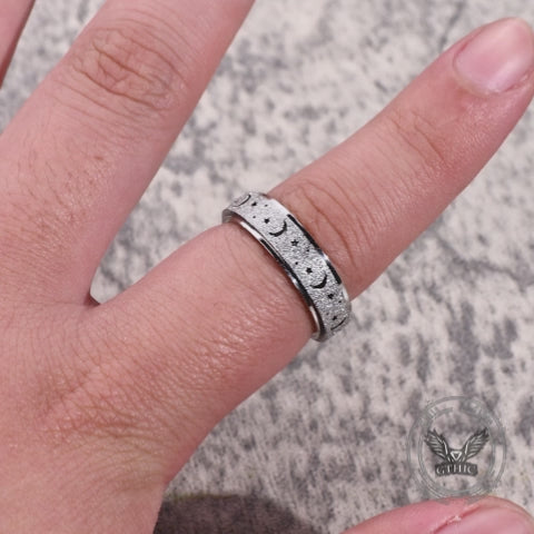 Frosted Hollow Star Moon Stainless Steel Spinner Ring