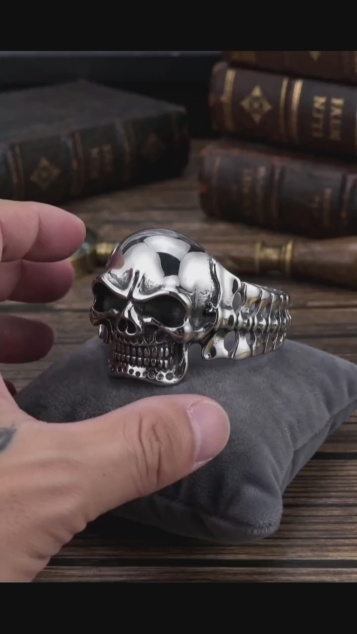 Punk Skull Skeletal Joints Stainless Steel Open Bracelet