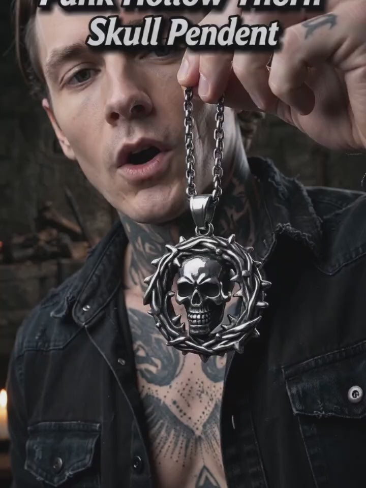 Punk Hollow Thorn Skull Stainless Steel Pendant