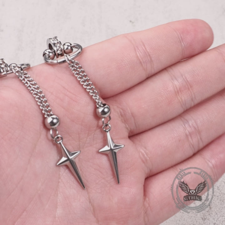 Gothic Star Tassel Chain Stainless Steel Drop Earrings