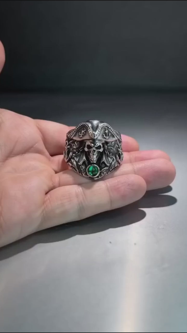 Vintage Gem Skull Pirate Stainless Steel Marine Ring
