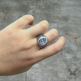 Wave Pattern Budded Cross Stainless Steel Ring