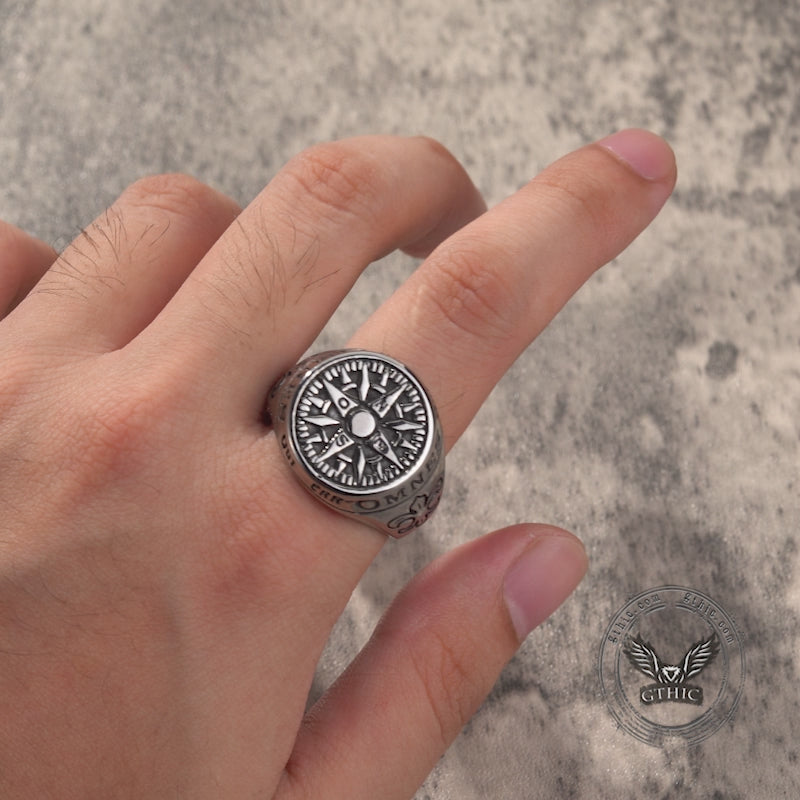 Vintage Viking Nordic Compass Stainless Steel Marine Ring