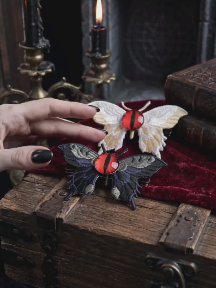 Devil's Eye Butterfly Fabric Resin Gothic Hair Clips