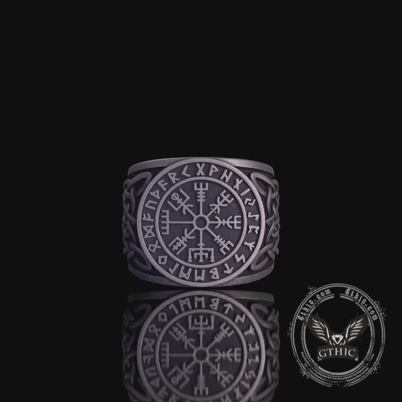 Viking Runes Compass Celtic Knot Sterling Silver Ring