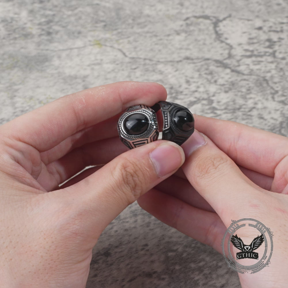 Vintage Black Gemstone Stainless Steel Versatile Ring