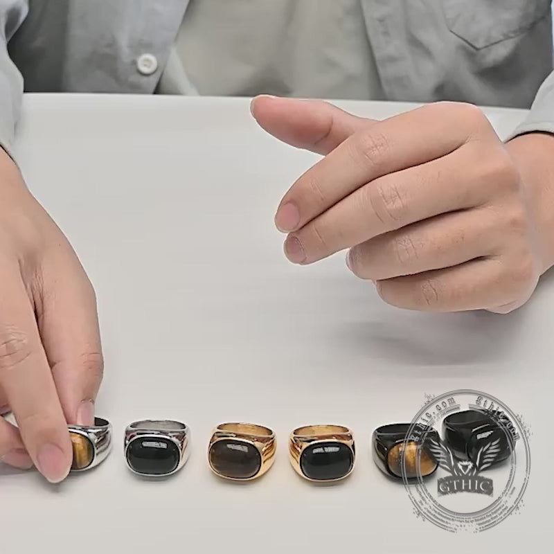 Square Tiger Eye Stone Stainless Steel Ring