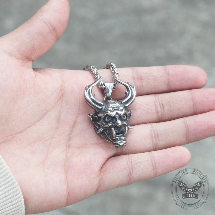 Vintage Oni Mask Stainless Steel Pendant