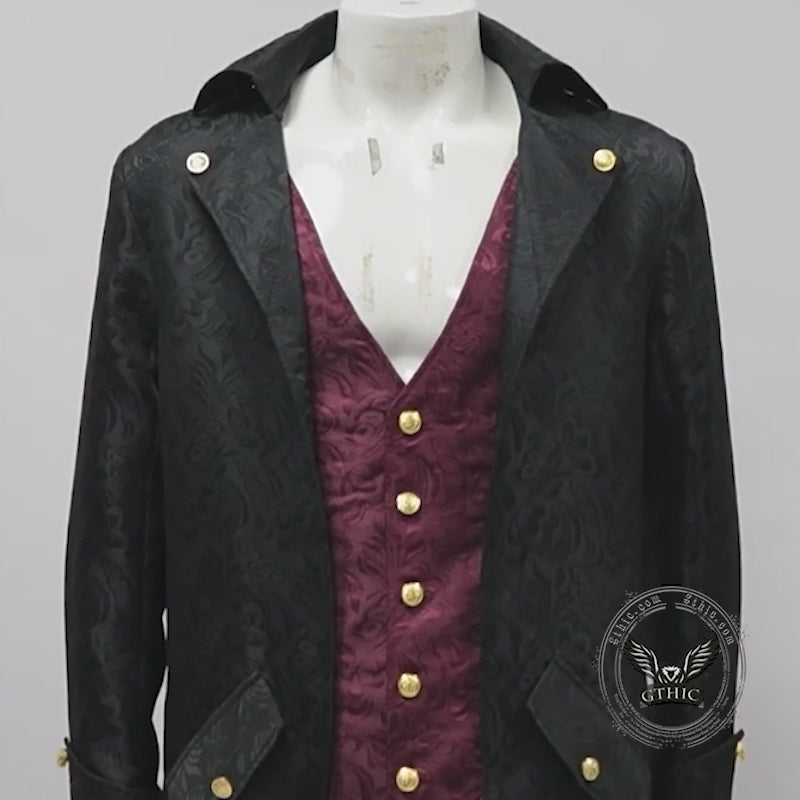 Medieval Punk Floral Pattern Long Tuxedo Costume