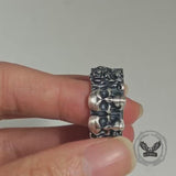 Double Skull Rose Vine Sterling Silver Ring
