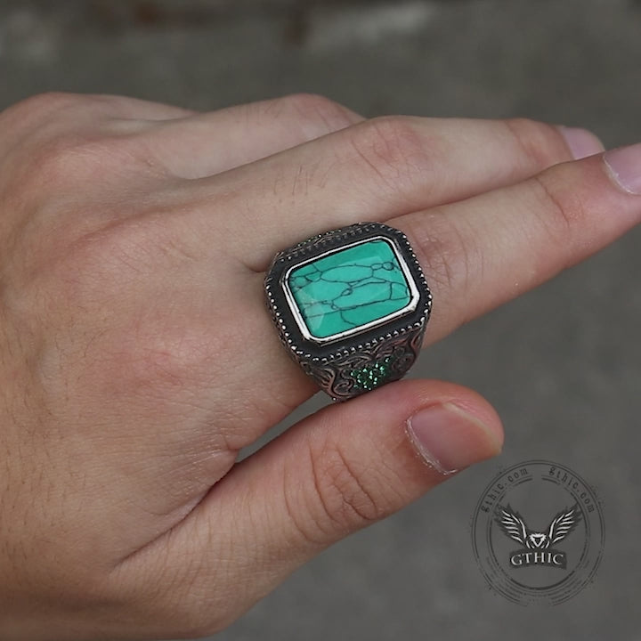 Vintage Turquoise Inlaid Stainless Steel Ring