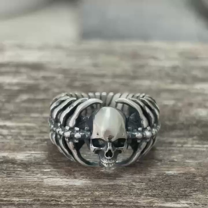 Gothic Skull Centipede Spine Sterling Silver Ring